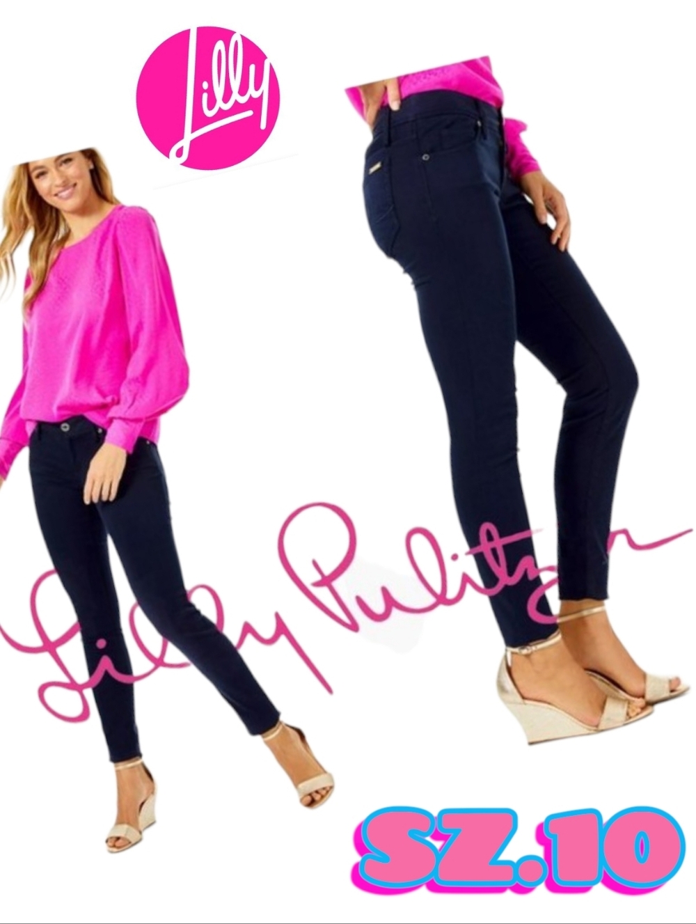 Lilly Pulitzer Women's Worth Skinny Sateen Jean Midnight Navy Sz. 10
